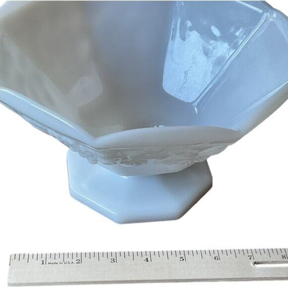 White Milk Glass Octagonal Grapevine Bowl - Picture 4 of 9